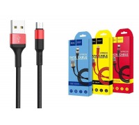 Кабель USB - MicroUSB HOCO X26 2A (черно-красный) 1м (в оплетке)
