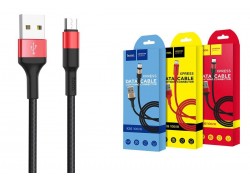 Кабель USB - MicroUSB HOCO X26 2A (черно-красный) 1м (в оплетке)