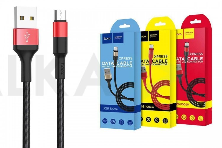 Кабель USB - USB Type-C HOCO X26, 2,4A (черно-красный) 1м (в оплетке)