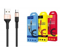Кабель USB - USB Type-C HOCO X26, 2,4A (черно-золотистый) 1м (в оплетке)