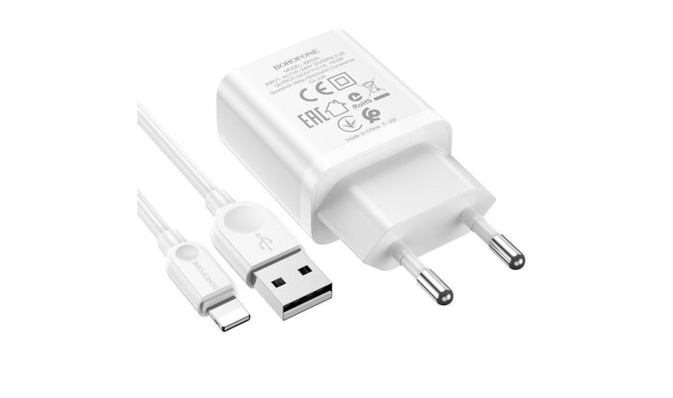 Сетевое зарядное устройство USB + кабель Lightning BOROFONE BA52A Gamble 2400mAh (белый)