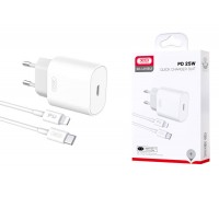 Сетевое зарядное устройство USB-C + кабель Lightning - Type-C XO L91EU 25W, быстрая зарядка (NB113) (Белый)