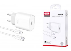 Сетевое зарядное устройство USB-C + кабель Lightning - Type-C XO L91EU 25W, быстрая зарядка (NB113) (Белый)