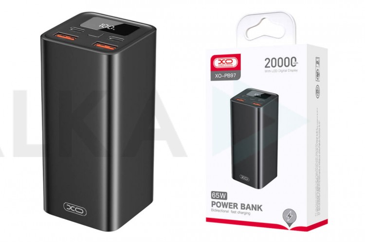 Универсальный дополнительный аккумулятор Power Bank XO PB97 20000mAh 65W fast charging power bank Real Capactiy 9990 mAh (Чёрный)