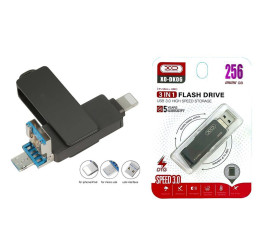 Флешка USB 3.0 XO DK06 3 in 1 OTG (USB3.0 + Lightning +Micro) 256GB Silver