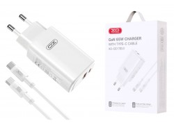 Сетевое зарядное устройство USB + USB-C + кабель Type-C – Type-C XO CE17(EU) 65W GaN Fast Charger (1USB-C 65W/1USB-A 22.5W) White