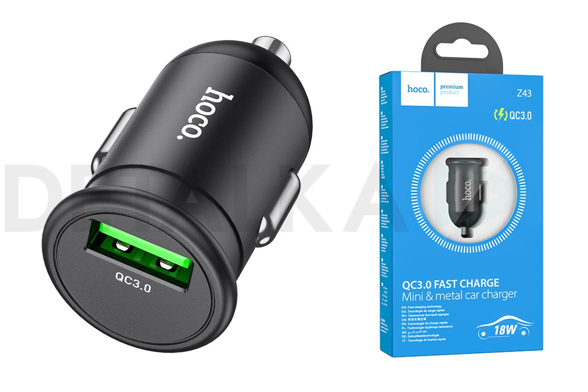 Автомобильное зарядное устройство АЗУ USB HOCO Z43 Mighty single port QC3.0  (черный) в Детальке купить,