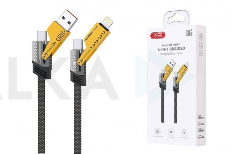 Кабель USB 4 в 1 XO NB283 4-in-1 Braided Flat Cable/Data Cable gray