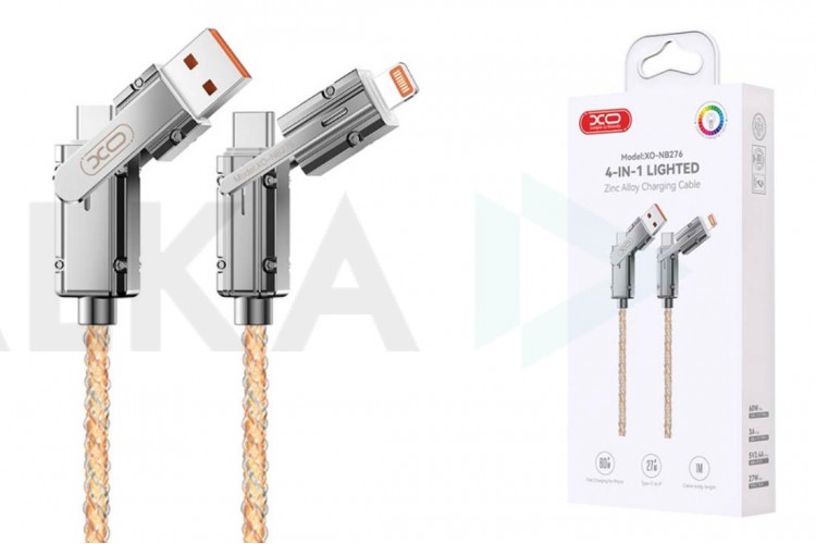 Кабель USB 4 в 1 XO NB276 Illuminated 4-in-1 Multifunctional Data Cable Gray