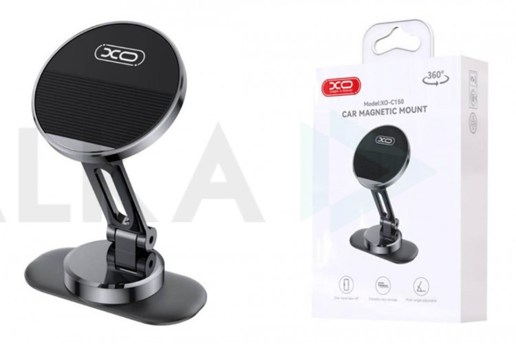 Держатель автомобильный для телефона XO C150 Magnetic 360° rotating with metal base (with one large and one small round iron piece) Black