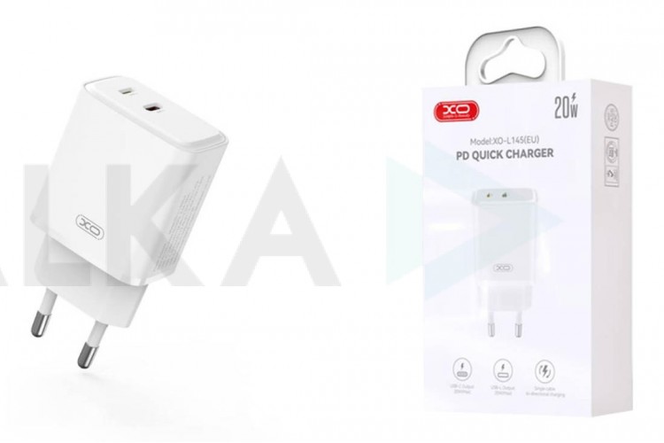 Сетевое зарядное устройство USB-C + USB-L (Lightning) XO L145 20W Bi-directional Reverse Fast Charger White