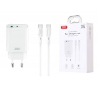 Сетевое зарядное устройство USB + USB-C + кабель Type-C – Type-C XO CE29 20W Fast Charger White