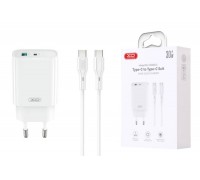 Сетевое зарядное устройство USB + USB-C + кабель Type-C – Type-C XO CE30 30W Fast Charger White