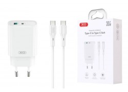 Сетевое зарядное устройство USB + USB-C + кабель Type-C – Type-C XO CE30 30W Fast Charger White