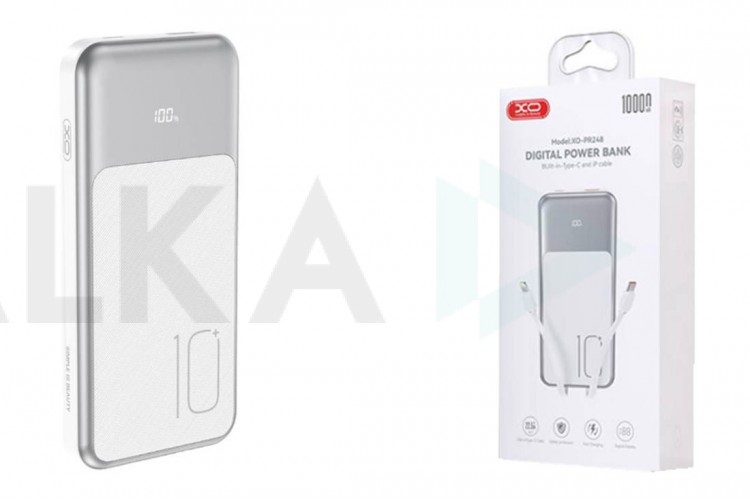 Универсальный дополнительный аккумулятор Power Bank XO PR248 USB-C 20W / USB-A 22.5W (comes with TYPE-C, Lightning cable) 10000mAh White