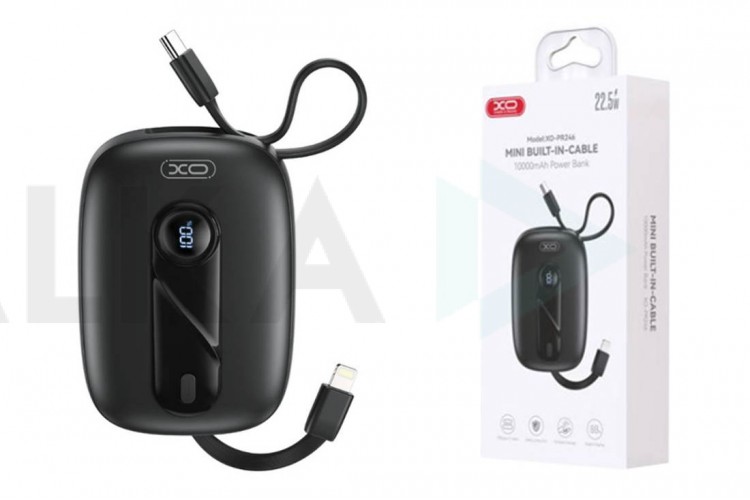 Универсальный дополнительный аккумулятор Power Bank XO PR246 22.5W Fully Compatible + PD20W TYPE-C, iP Cable 10000mAh Black