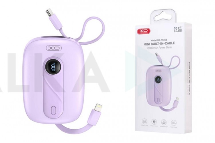 Универсальный дополнительный аккумулятор Power Bank XO PR246 22.5W Fully Compatible + PD20W TYPE-C, iP Cable 10000mAh purple