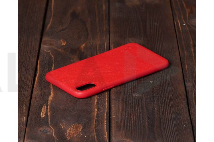 Чехол для iPhone X/XS с кожаной вставкой (красный)
