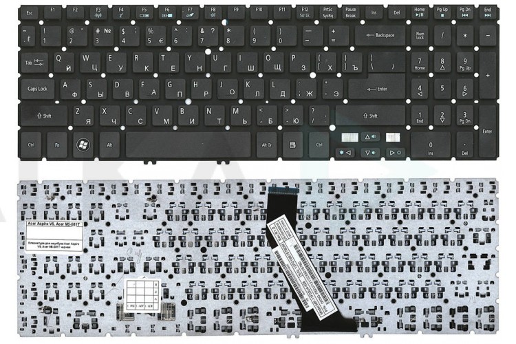 Клавиатура для ноутбука Acer Aspire V5-531, V5-551, V5-552, V5-571, V5-572, V7-581, V7-582, M3-581, M5-581 черная, без рамки