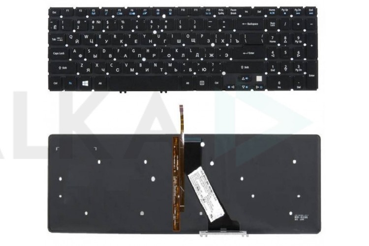 Клавиатура для ноутбука Acer Aspire V5-531, V5-551, V5-552, V5-571, V5-572, V7-581, V7-582, M3-581, M5-581 черная, без рамки, с подсветкой