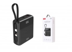 Универсальный дополнительный аккумулятор Power Bank XO PR224 QC 22.5W/PD 22.5W Mini Digital Fast Charger Self-charging Dual Cable 10000mAh Black