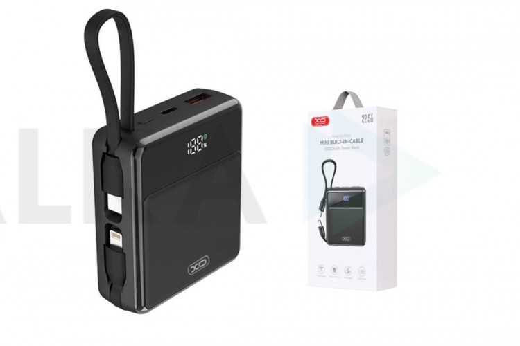 Универсальный дополнительный аккумулятор Power Bank XO PR224 QC 22.5W/PD 22.5W Mini Digital Fast Charger Self-charging Dual Cable 10000mAh Black