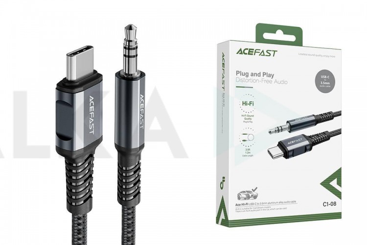Переходник кабель ACEFAST C1-08 1м (Jack 3.5mm - Type-C) (серый)