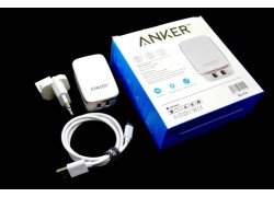 Сетевое зарядное устройство 2USB + кабель MicroUSB ANKER (съемная вилка) (повр. упак.) 2400mAh (белый)