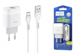 Сетевое зарядное устройство 2USB + кабель Type-C HOCO C73A Glorious (белый)
