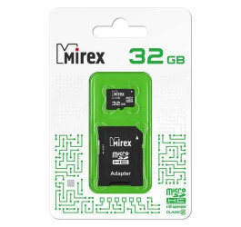 Карта памяти microSDHC MIREX 32 GB (class 10) с адаптером (13613-AD10SD32)