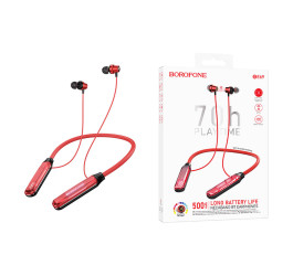 Наушники вакуумные беспроводные BOROFONE BE69 Crystal flash neck-mounted (красный кристалл)