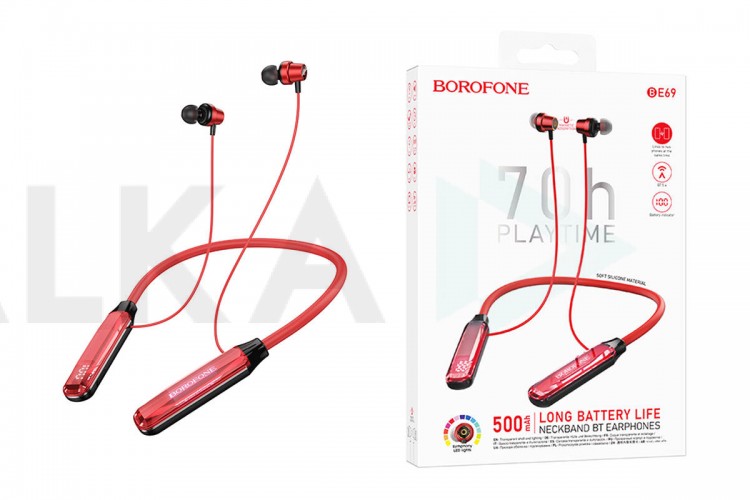 Наушники вакуумные беспроводные BOROFONE BE69 Crystal flash neck-mounted (красный кристалл)