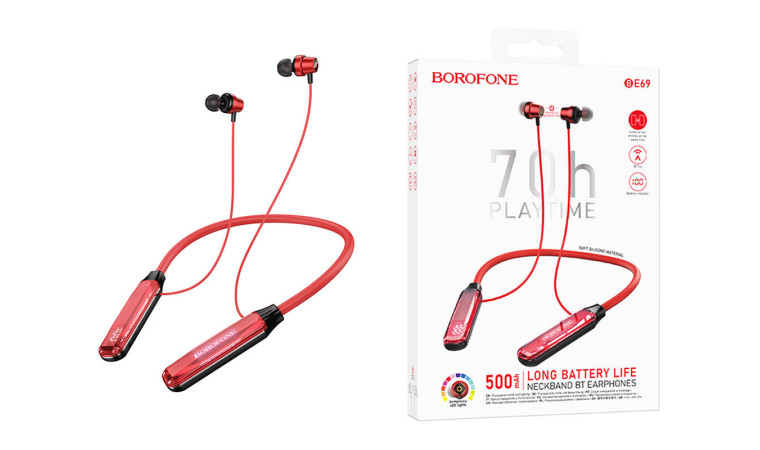 Наушники вакуумные беспроводные BOROFONE BE69 Crystal flash neck-mounted (красный кристалл) Наушники вакуумные беспроводные BOROFONE BE69 Crystal flash neck-mounted (красный кристалл)