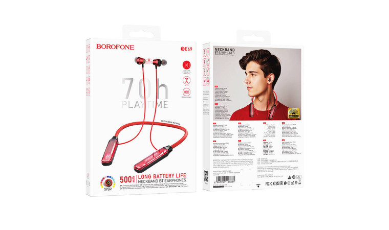 Наушники вакуумные беспроводные BOROFONE BE69 Crystal flash neck-mounted (красный кристалл) Наушники вакуумные беспроводные BOROFONE BE69 Crystal flash neck-mounted (красный кристалл)