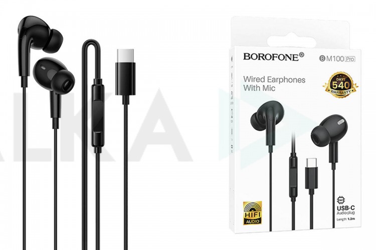 Наушники вакуумные проводные BOROFONE BM100 Pro Fuente разъем Type-C (черный)