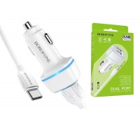 Автомобильное зарядное устройство АЗУ 2USB + кабель Type-C BOROFONE BZ14 Max 2400 mAh (белый)