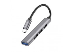 Разветвитель USB-C HUB HOCO HB26 на 4 порта 1xUSB3.0 + 3xUSB2.0 (серый металлик)