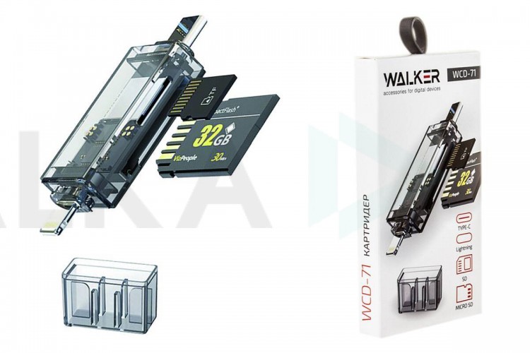 Картридер WALKER WCD-71 (SD/micro SD), Type-C-Lightning