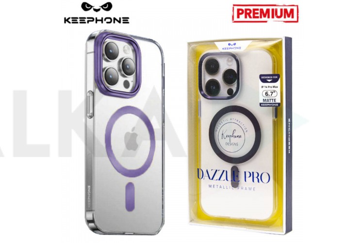 Чехол для телефона KEEPHONE DAZZLE PRO MAGSAFE iPhone 14 (фиолетовый ободок, прозрачный матовый)