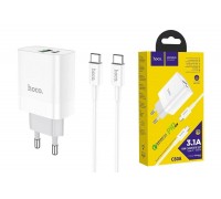Сетевое зарядное устройство USB-C+ кабель Type-C HOCO C80A Rapido PD20W + QC 3.0 (белый)