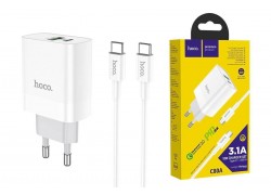 Сетевое зарядное устройство USB-C+ кабель Type-C HOCO C80A Rapido PD20W + QC 3.0 (белый)