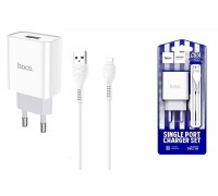 Сетевое зарядное устройство USB + кабель Lightning HOCO С81A Asombroso single port 2400mAh (белый) 