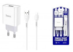 Сетевое зарядное устройство USB + кабель Lightning HOCO С81A Asombroso single port 2400mAh (белый) 