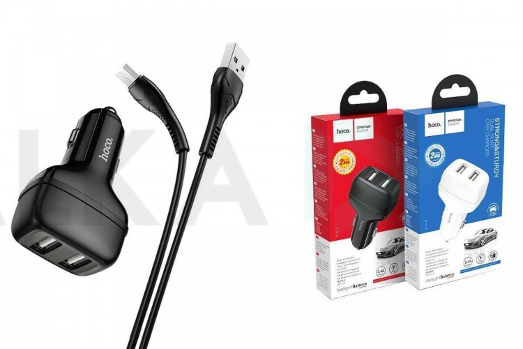 Автомобильное зарядное устройство АЗУ 2USB + кабель MicroUSB HOCO Z36 Leader 2400mAh (черный)