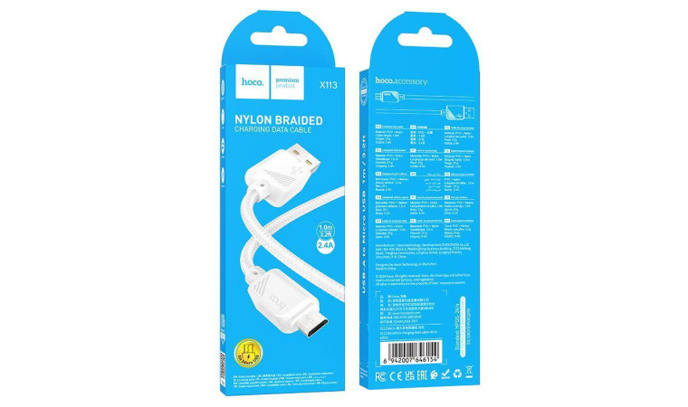 Кабель USB - MicroUSB HOCO X113 (белый) 1м Кабель USB - MicroUSB HOCO X113 (белый) 1м