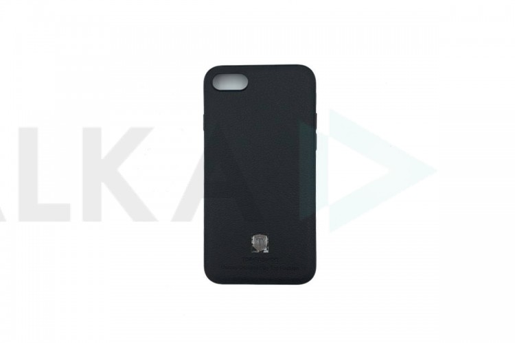 Чехол для iPhone 7 (4.7) задняя часть под кожу, с металлической вставкой (черный)