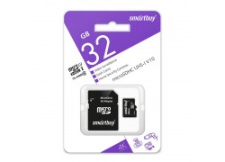 micro SDHC карта памяти Smartbuy 032GB cl10 U1 V10 для видеонаблюдения (с адаптером SD)