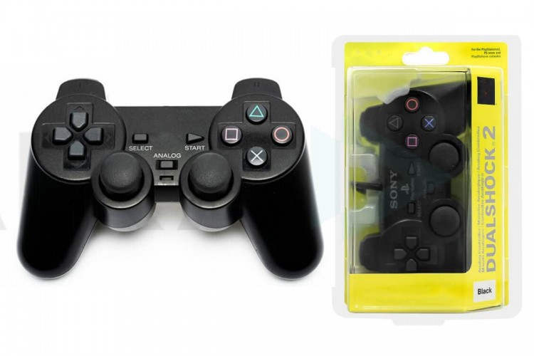 Геймпад проводной для Sony PlayStation 2 (упаковка блистер) черный PS2