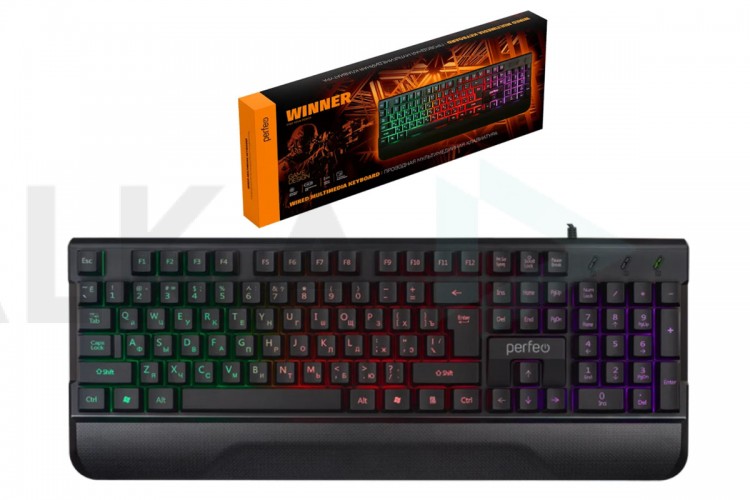 Клавиатура игровая проводная Perfeo "WINNER", подсветка, USB,  PF_B4892 (черный)
