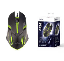 Мышь игровая проводная Perfeo "GRAF", 3 кн, USB 7 цв. подсветка, 1000 DPI PF_A4798 (черный)